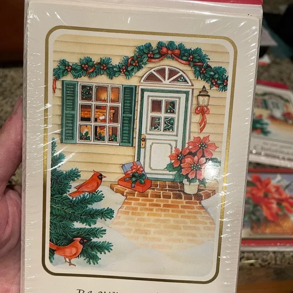 Christmas Party Invites Vintage 3 Sets & 2 Sets of Poinsettia Thank You Cards